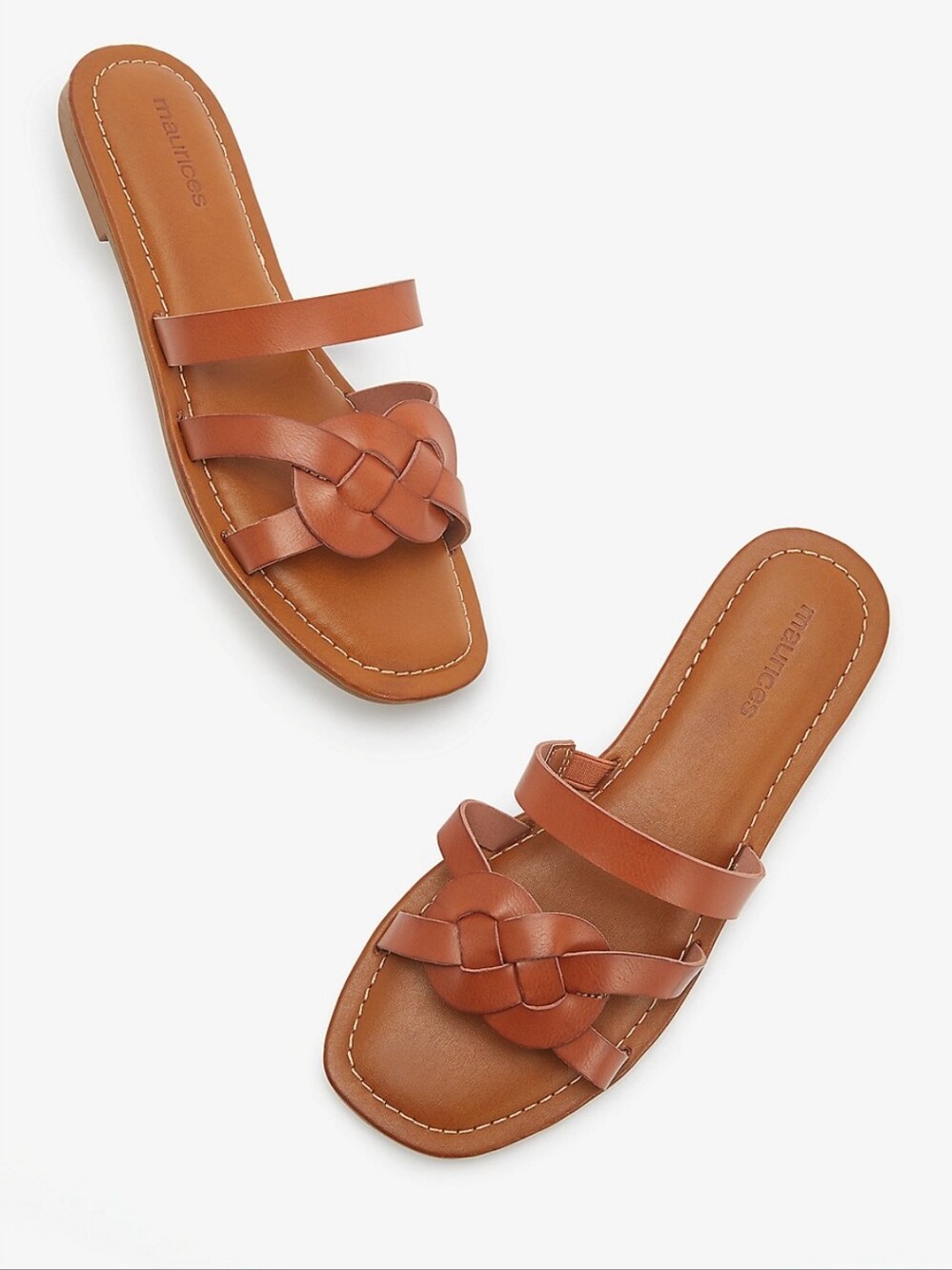Maurice NEW SIZE 11: Braided Double-Strap Slide Sandals - Cognac